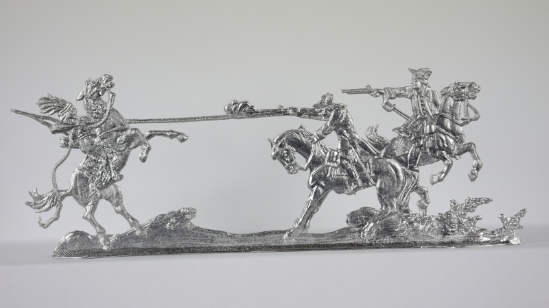 Gruppe, Indianer mit Lasso gegen zwei Kavalleristen, BH: 14x5cm