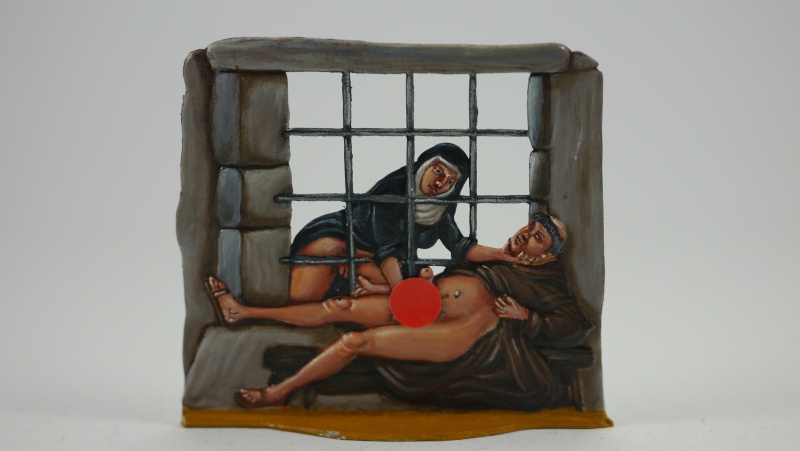Mönch und Nonne im Gefängnis, beidseitig graviert, BxH=67x60mm