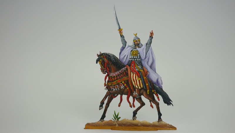 Sultan Saladin, Vitrinenfigur, 54mm Reitergröße, Gesamthöhe 80mm, Flachfigur, beidseitig graviert