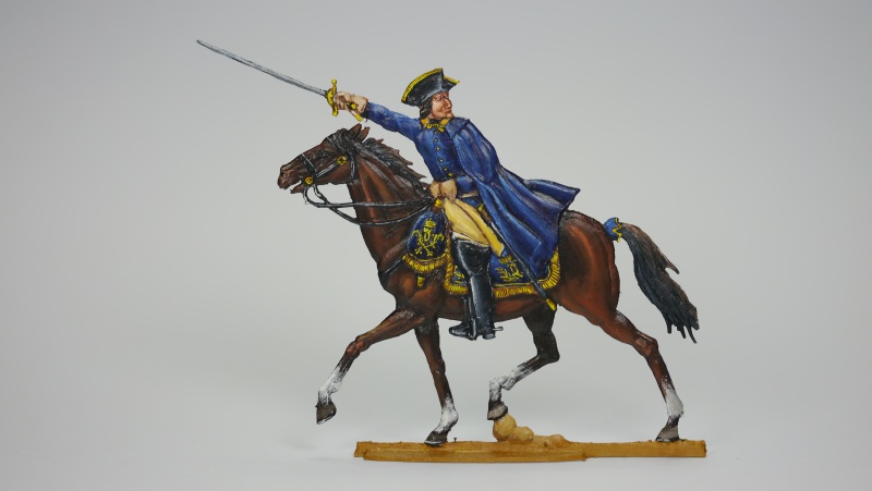 Karl XII., König von Schweden, Vitrinenfigur, 54mm Reitergröße, Gesamthöhe 80mm, Flachfigur, beidseitig graviert