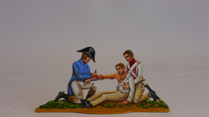sächsischer Arzt mit sächsischem Verwundeten und Linieninfanteristen 1813, Gruppe