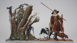 Winterlandschaft mit einem Jäger, einseitig graviert, zweiteilig, Höhe der Figur (Jäger) 80mm