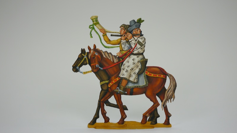 berittener Spielmann mit Horn und berittener Spielmann mit Flöte (Doppelfigur)