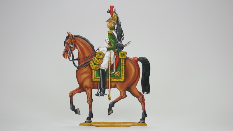 Französischer Gardedragoner zu Pferd, beidseitig graviert,100mm Figur, Gesamthöhe=120mm