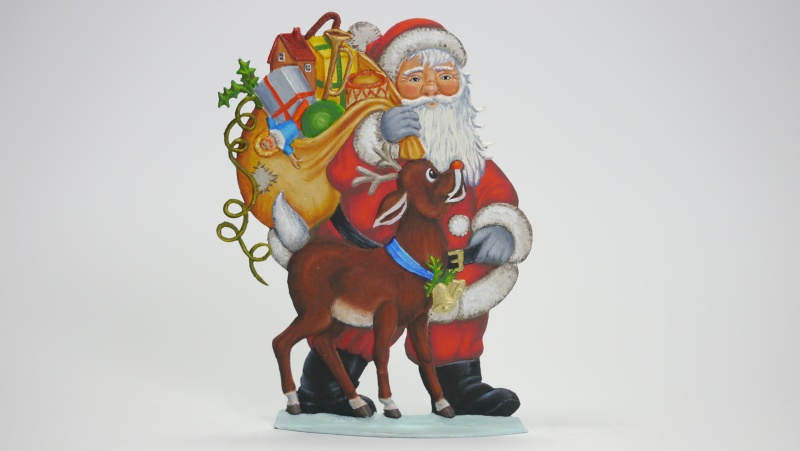 Weihnachtsmann mit Reh (groß), beidseitig graviert, HxB= 100 x 75 mm