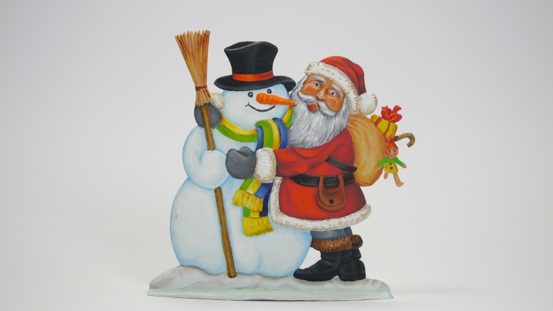 Weihnachtsmann und Schneemann (groß), beidseitig graviert, HxB= 95 x 85 mm