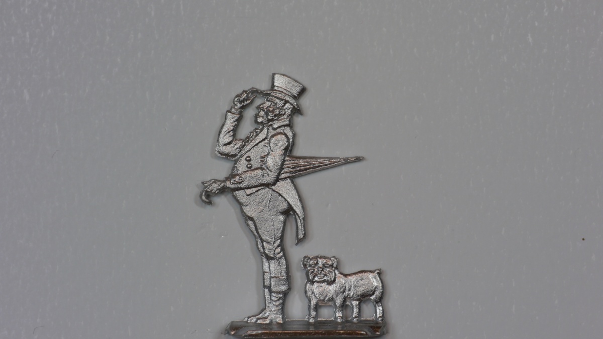 John Bull mit Bulldogge, nationale Personifikation des Königreichs Großbritannien,1712 von John Arbuthnot geschaffen, Kaufmann
